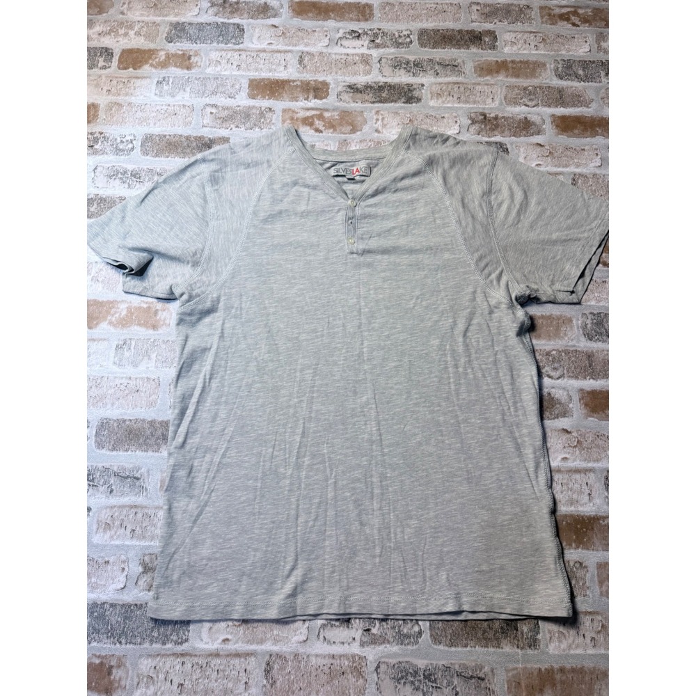 Silver Lake Mens Gray Slub Knit Short Sleeve Henley Shirt Size Medium Raglan Tee